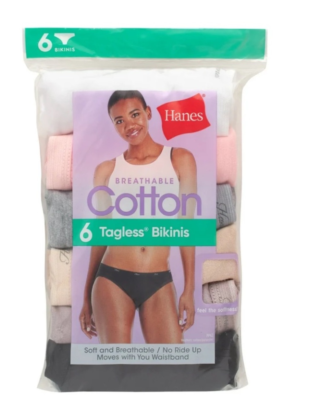 🆕 Hanes 6-Pack Breathable Cotton Tagless Bikinis - Multi Color - size 8/XL
